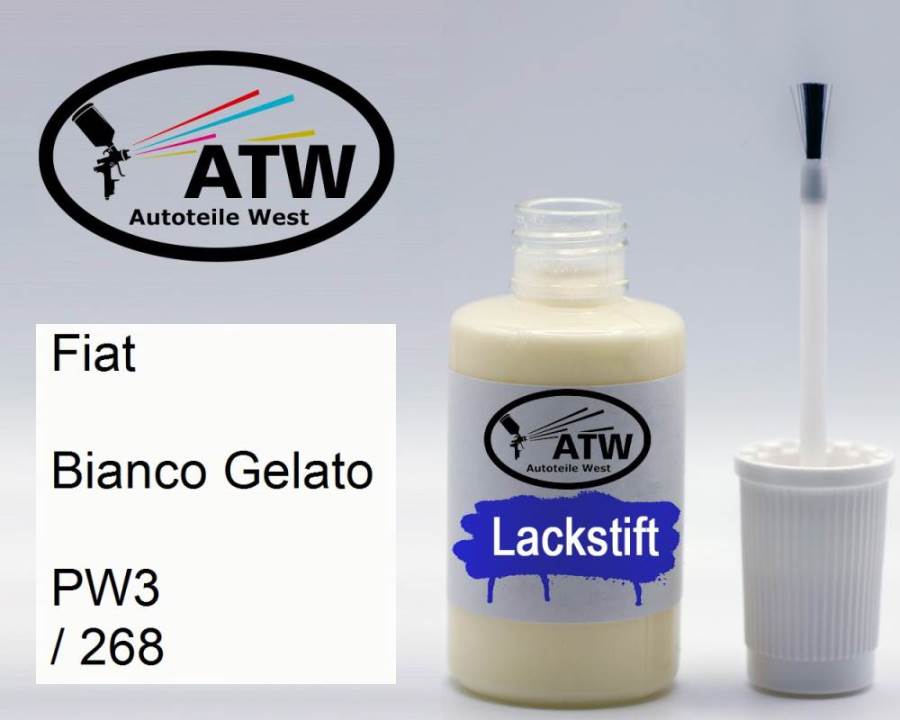 Fiat, Bianco Gelato, PW3 / 268: 20ml Lackstift, von ATW Autoteile West.